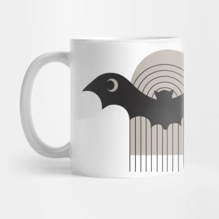 Watercolor Black Bat Crescent Moon Wings Flies across a Taupe Boho Arch Mug